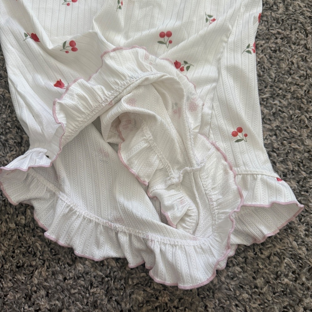 Women Cherry Lace Trim Cami Babydoll Romper Sleepwear Pajama Loungewear M - Picture 5 of 8